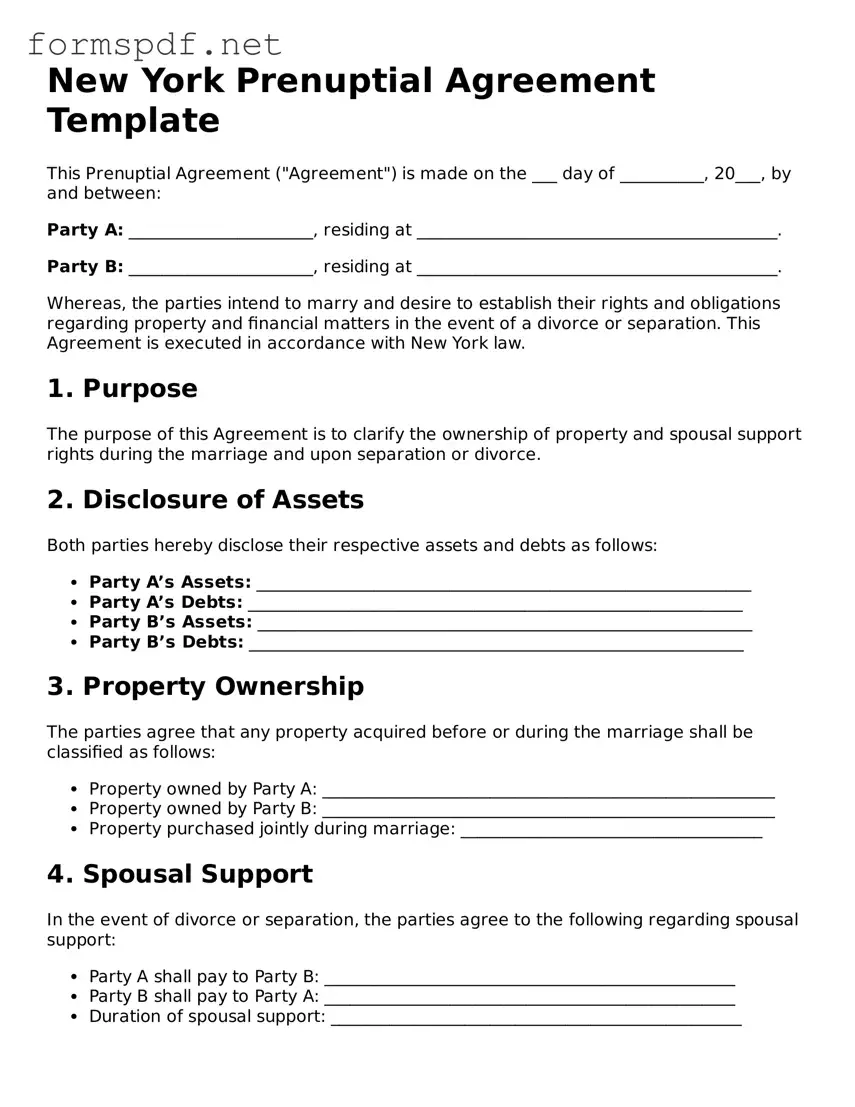 Free  Prenuptial Agreement Form for New York