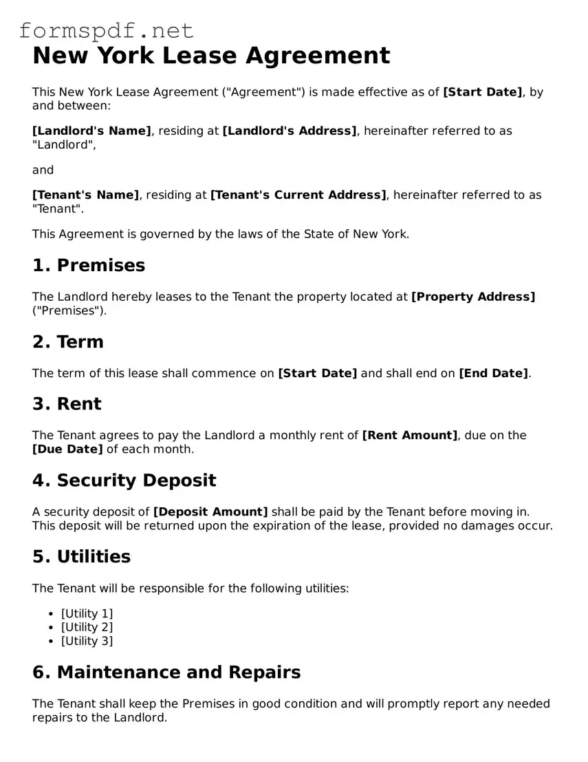 Free  Lease Agreement Form for New York