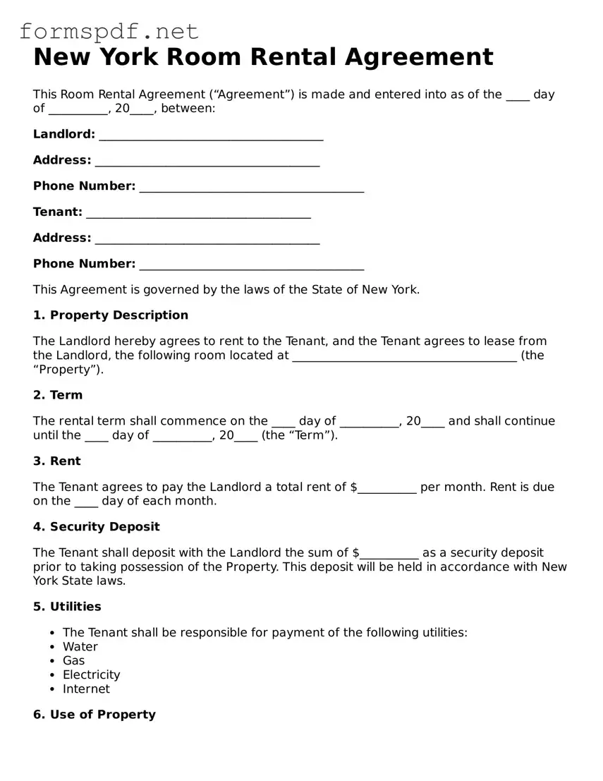 Free  Room Rental Agreement Form for New York