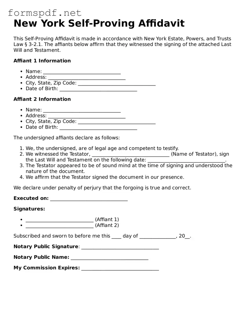 Free  Self-Proving Affidavit Form for New York
