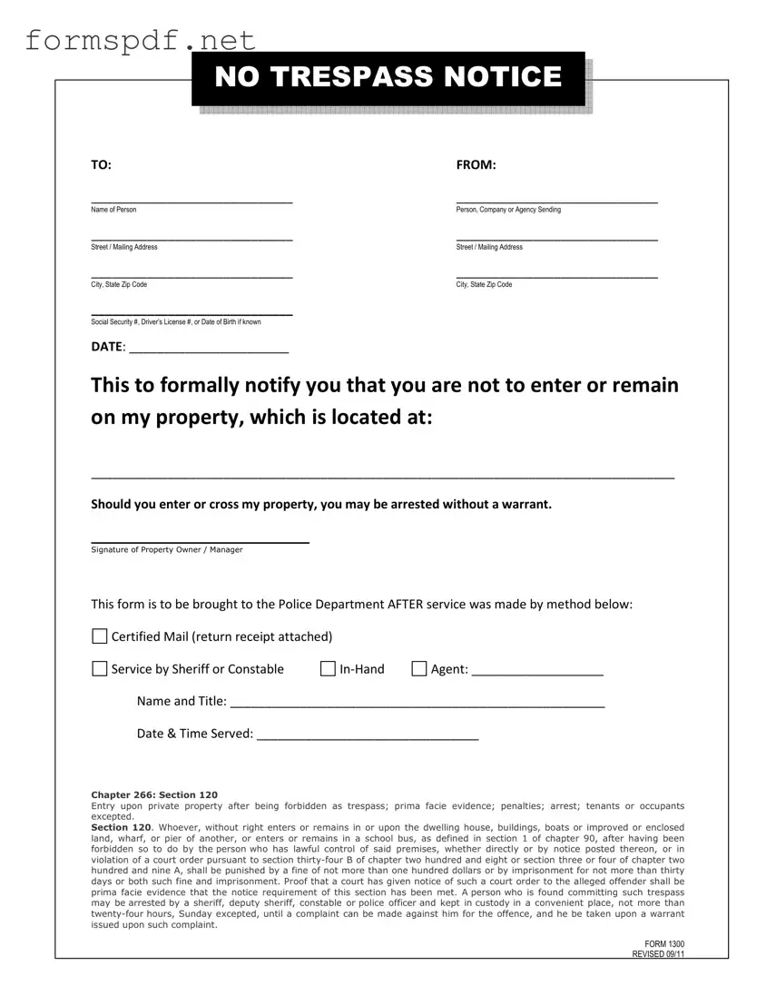 Free No Trespassing Letter PDF Form
