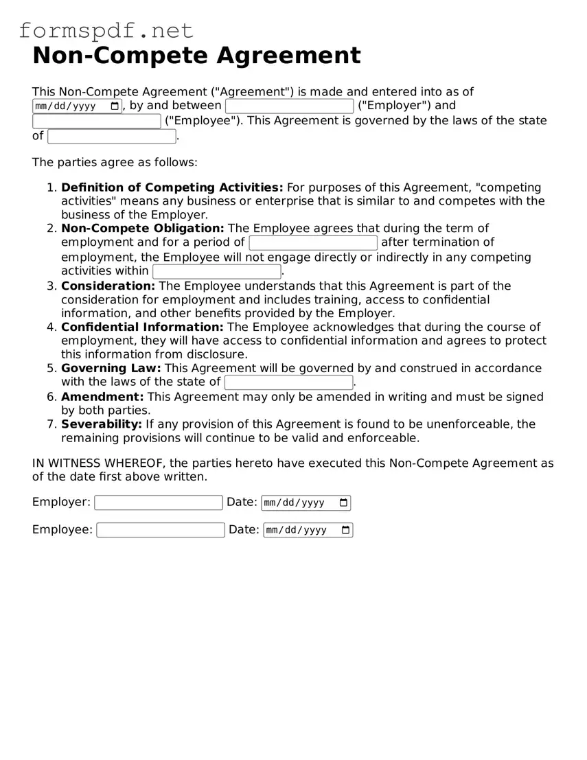 Fillable Non-compete Agreement Form