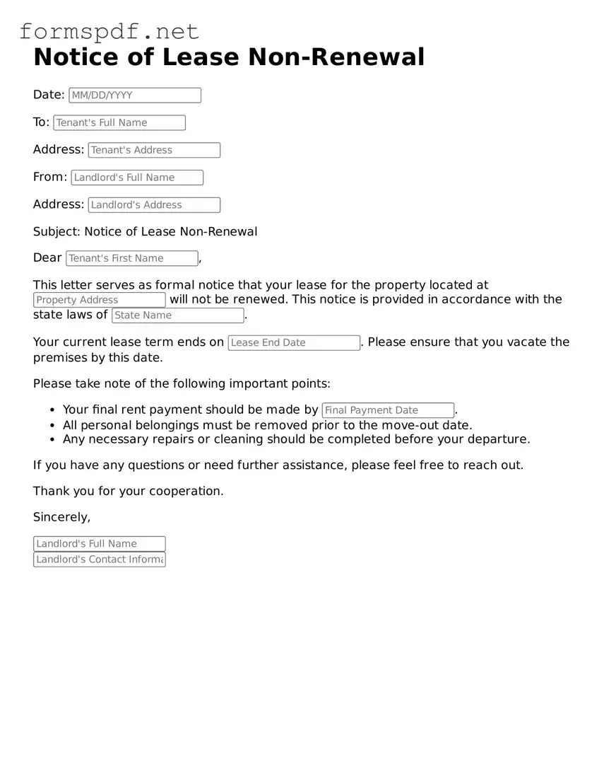 Fillable Notice of Lease Non-Renewal Form