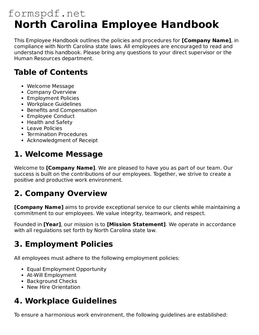 Free  Employee Handbook Form for North Carolina