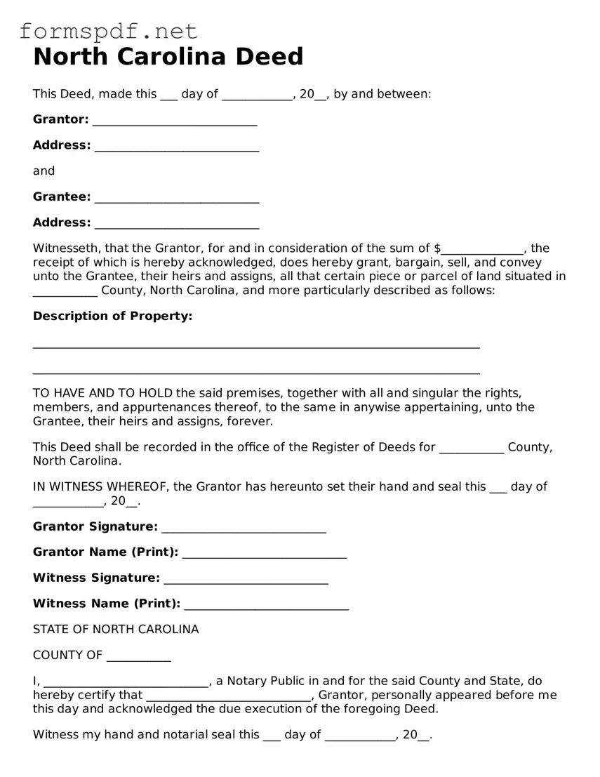 Free  Deed Form for North Carolina