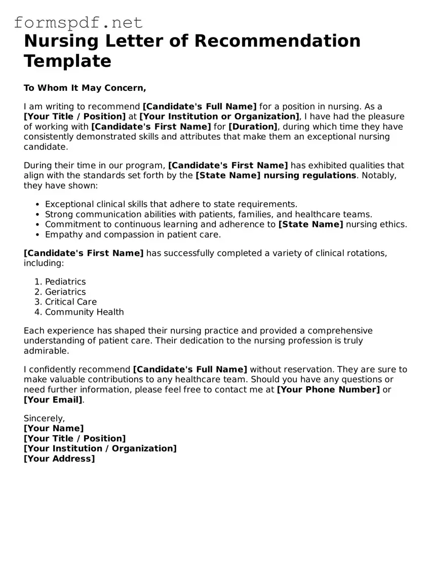 Fillable Nursing Letter of Recommendation Form
