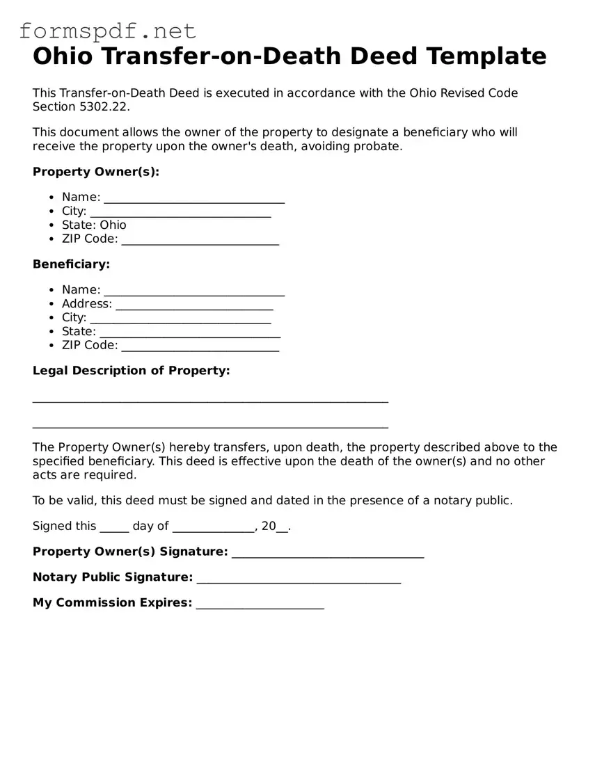 Free  Transfer-on-Death Deed Form for Ohio