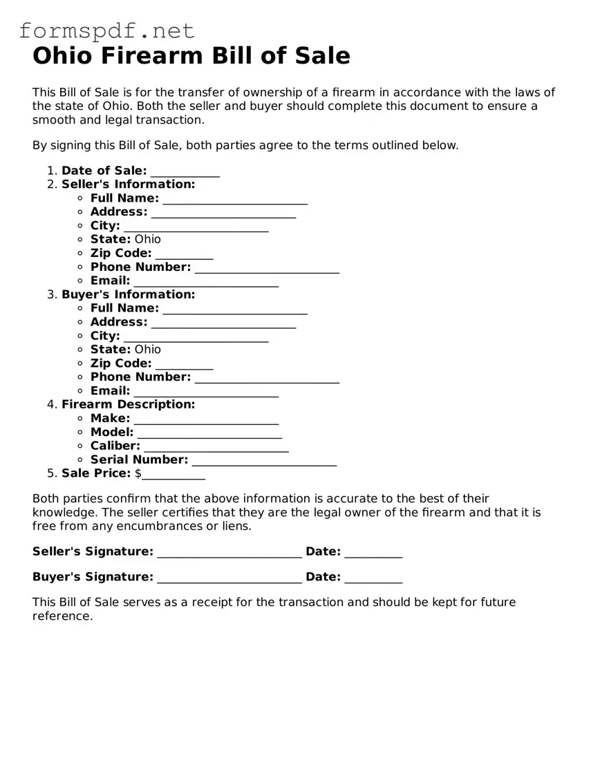 Free  Firearm Bill of Sale Form for Ohio
