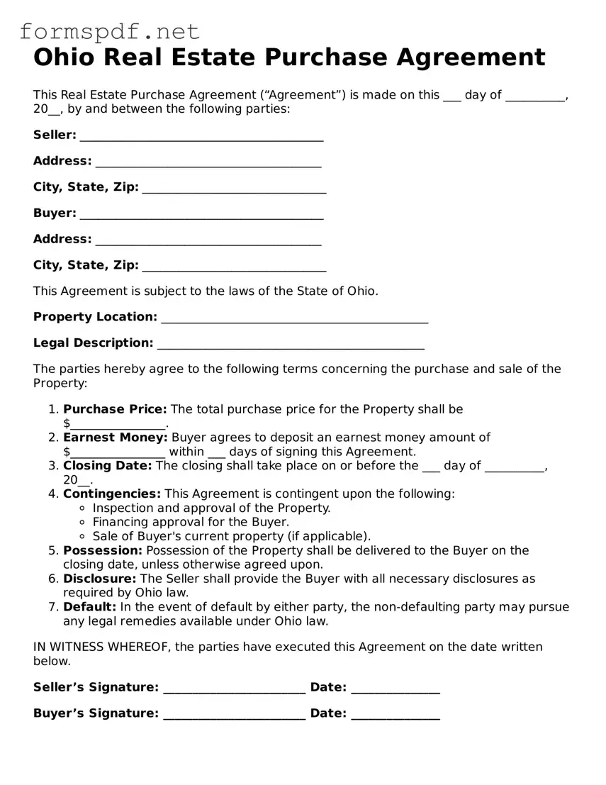 Free  Real Estate Purchase Agreement Form for Ohio