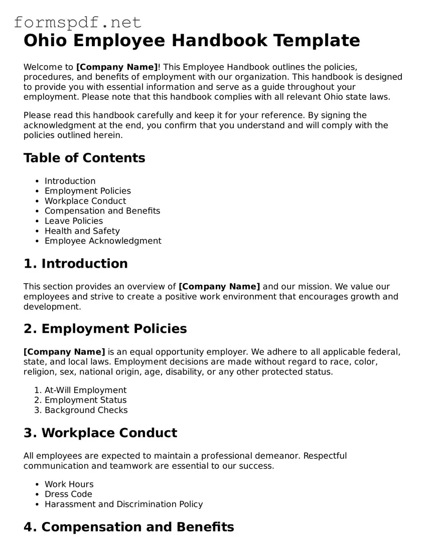 Free  Employee Handbook Form for Ohio