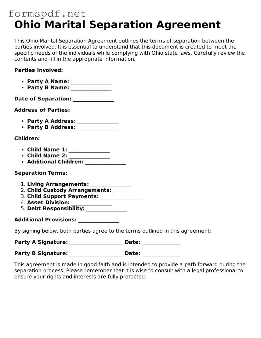 Free  Marital Separation Agreement Form for Ohio
