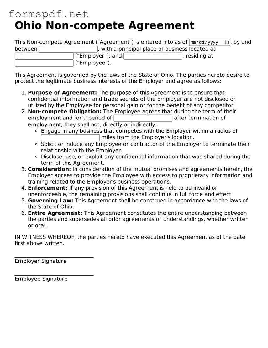 Free  Non-compete Agreement Form for Ohio