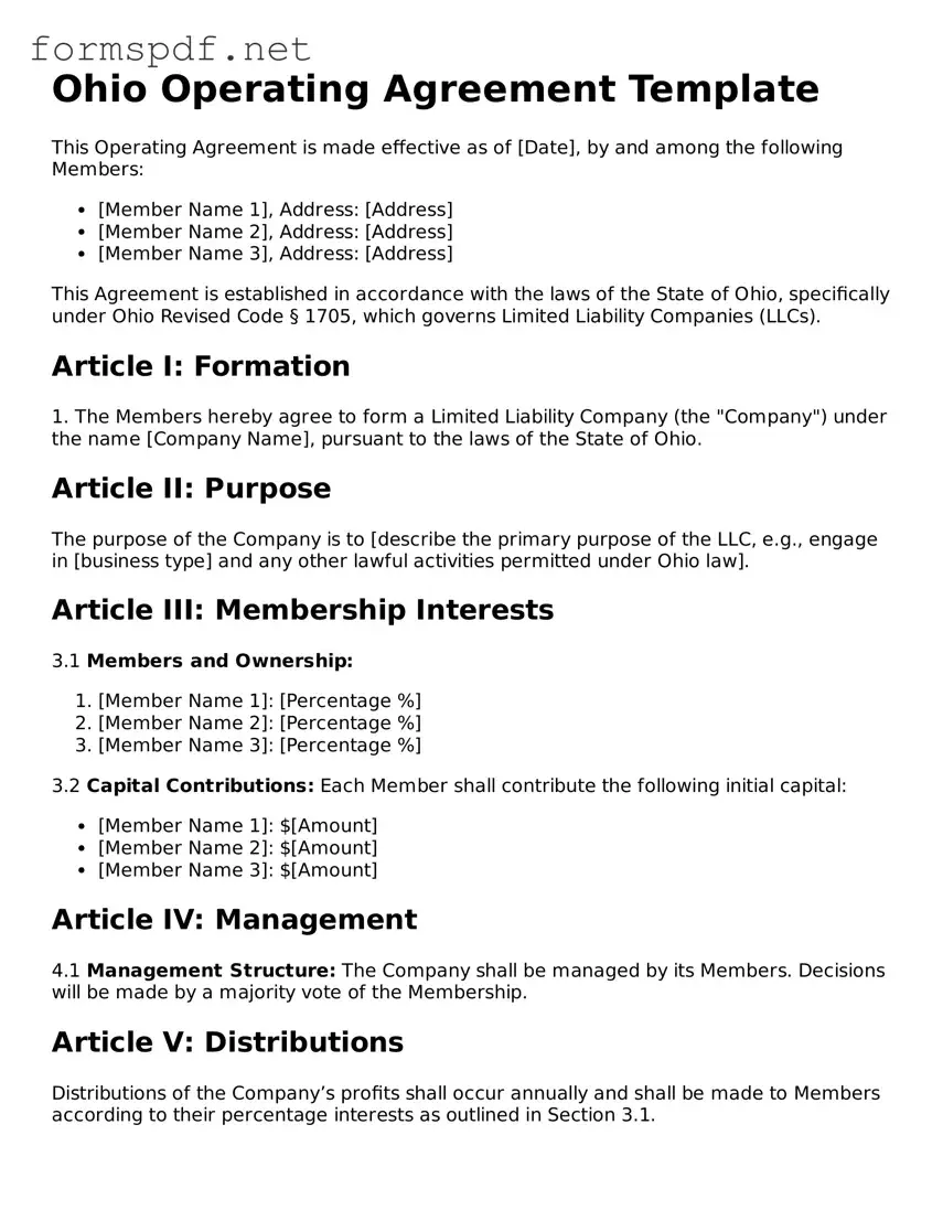 Free  Operating Agreement Form for Ohio