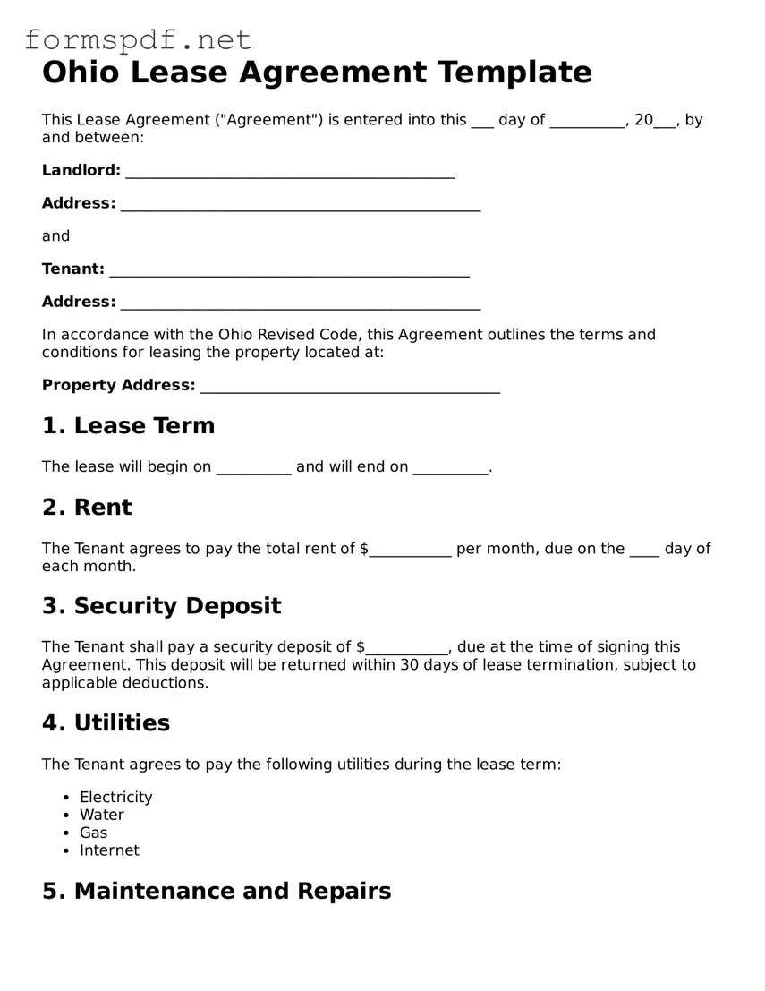 Free  Lease Agreement Form for Ohio