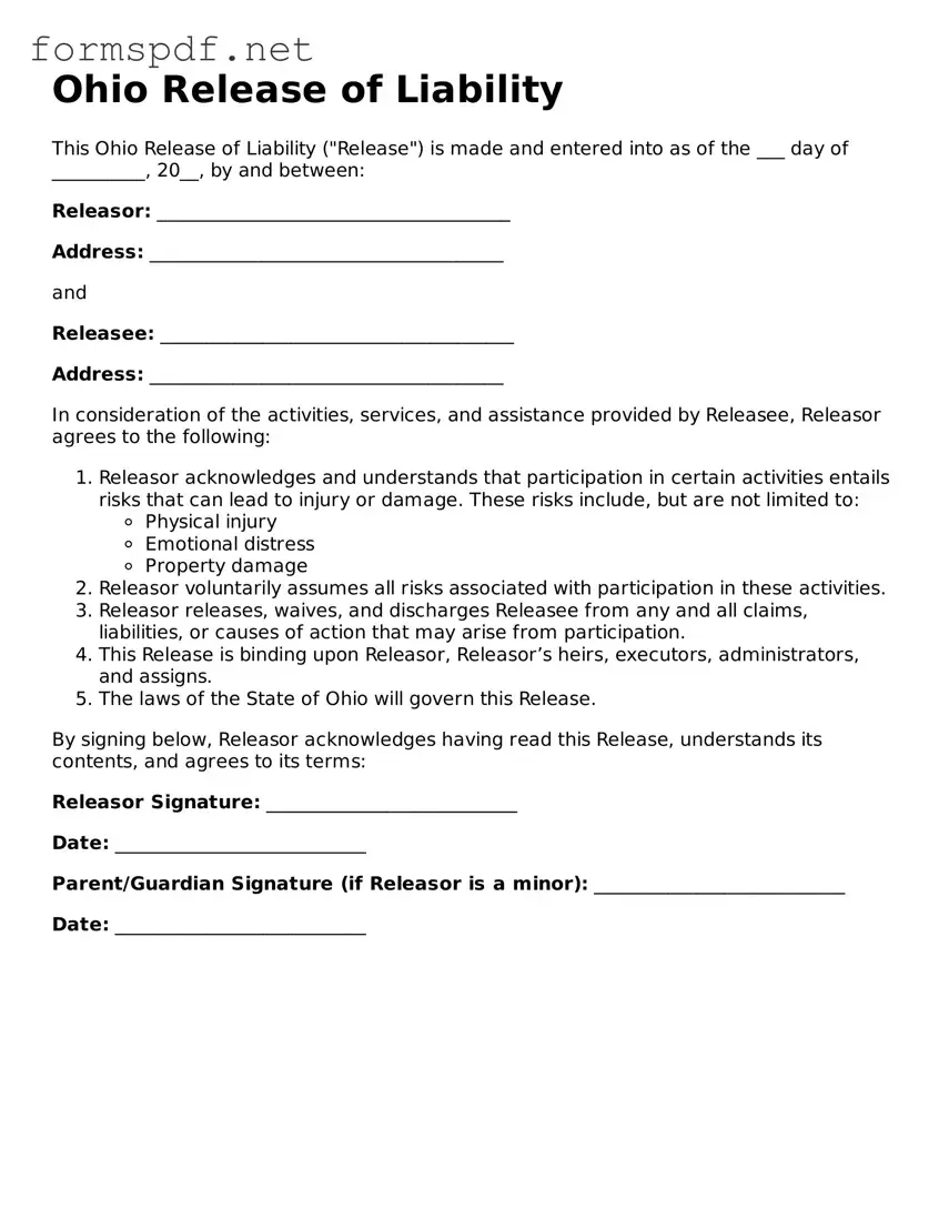 Free  Release of Liability Form for Ohio
