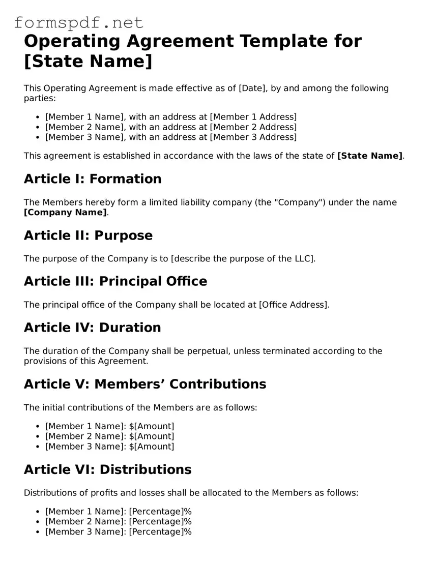 Fillable Operating Agreement Form