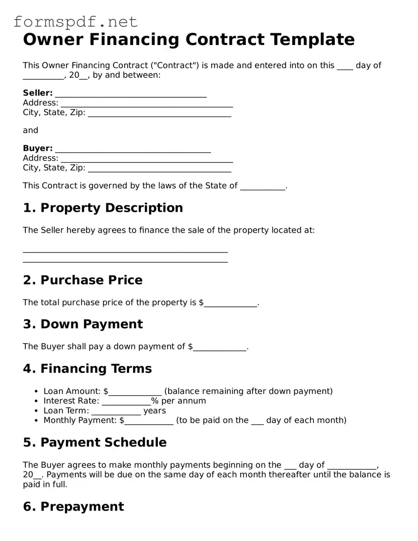 Fillable Owner Financing Contract Form