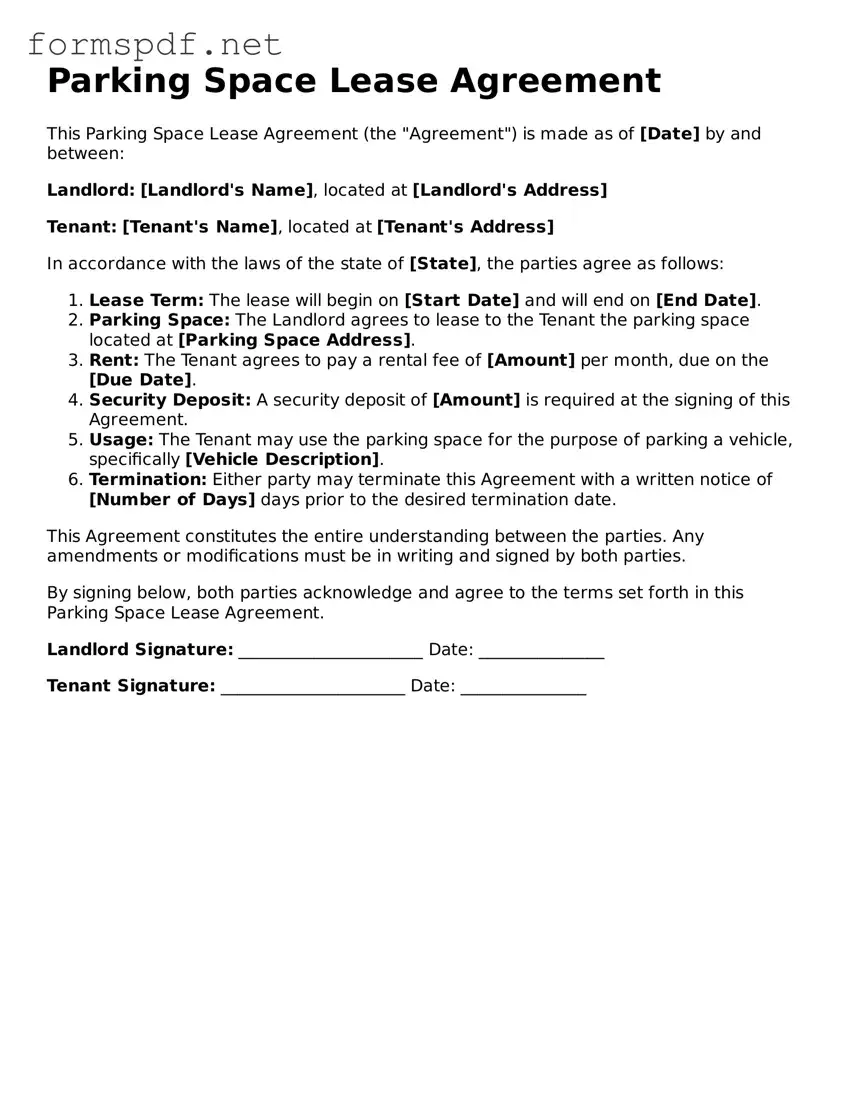 Fillable Parking Space Lease Agreement Form