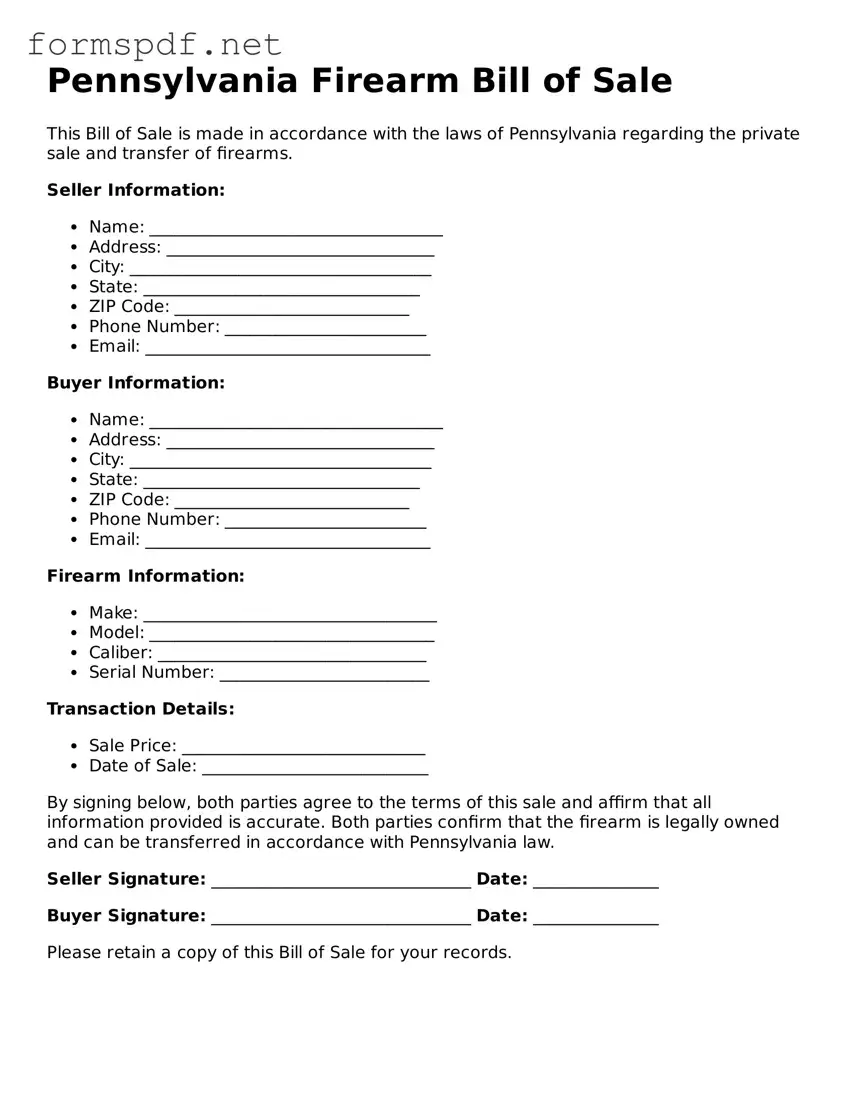 Free  Firearm Bill of Sale Form for Pennsylvania