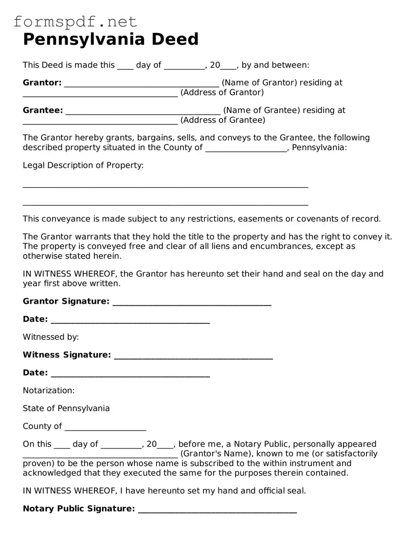 Free  Deed Form for Pennsylvania
