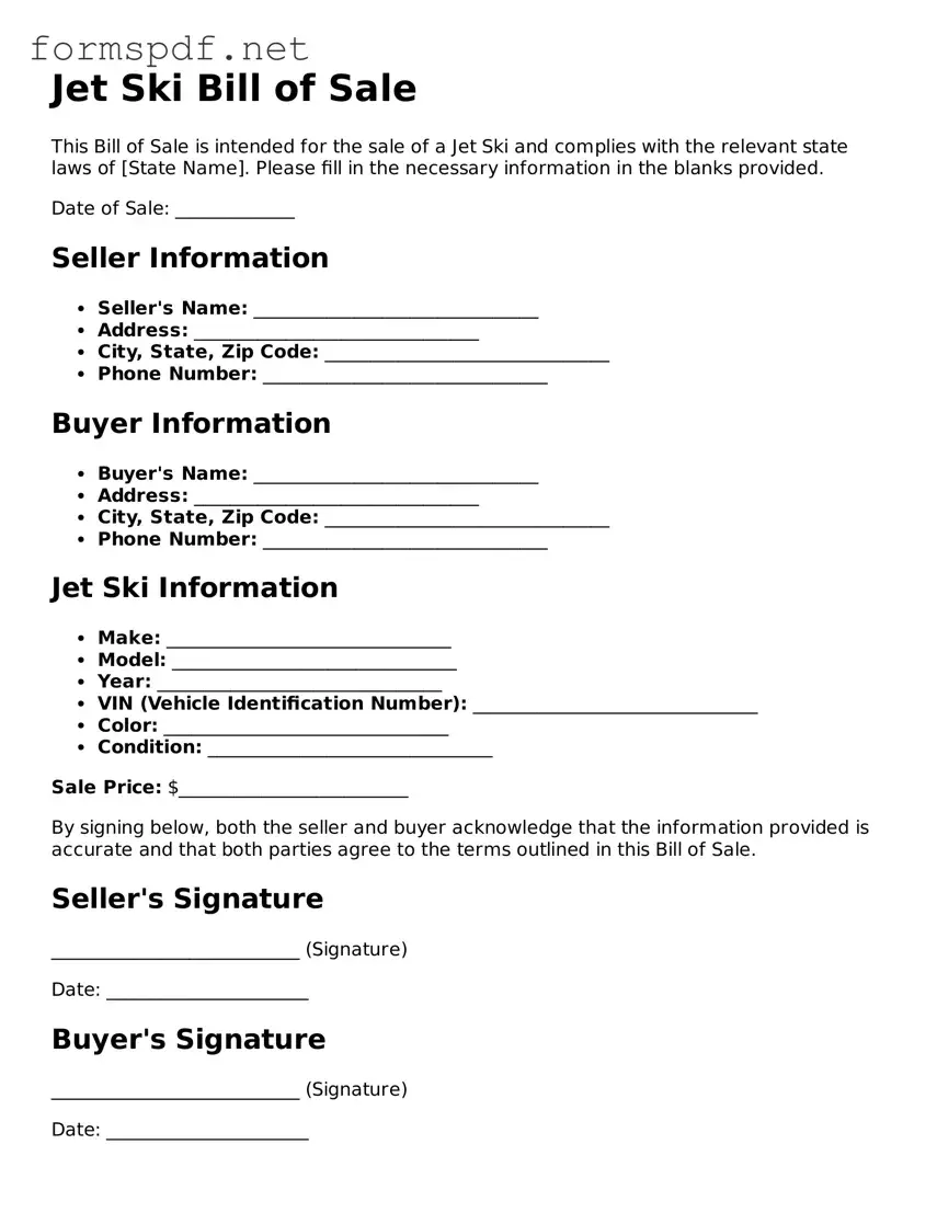 Fillable Jet Ski Bill of Sale Form