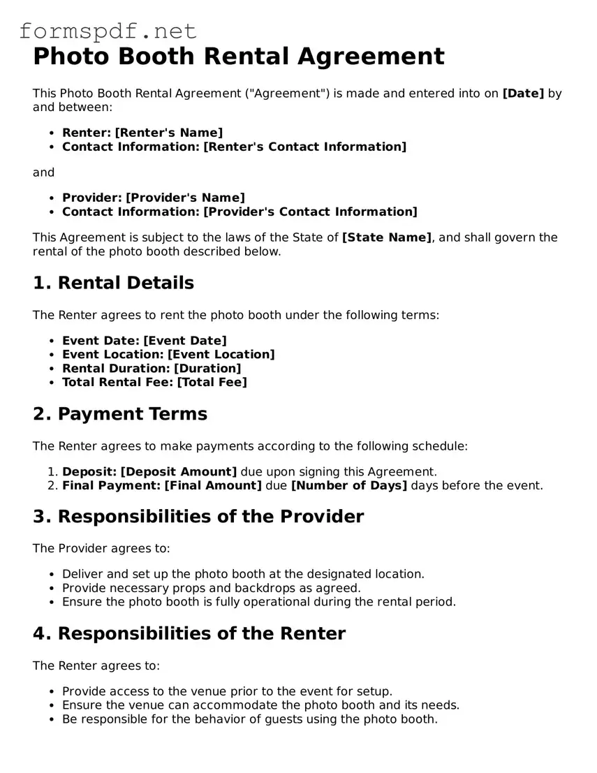 Fillable Photo Booth Rental Agreement Form