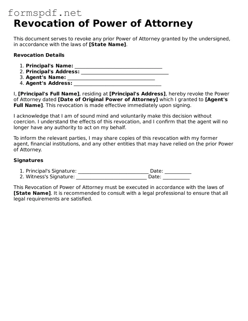 Fillable Revocation of Power of Attorney Form