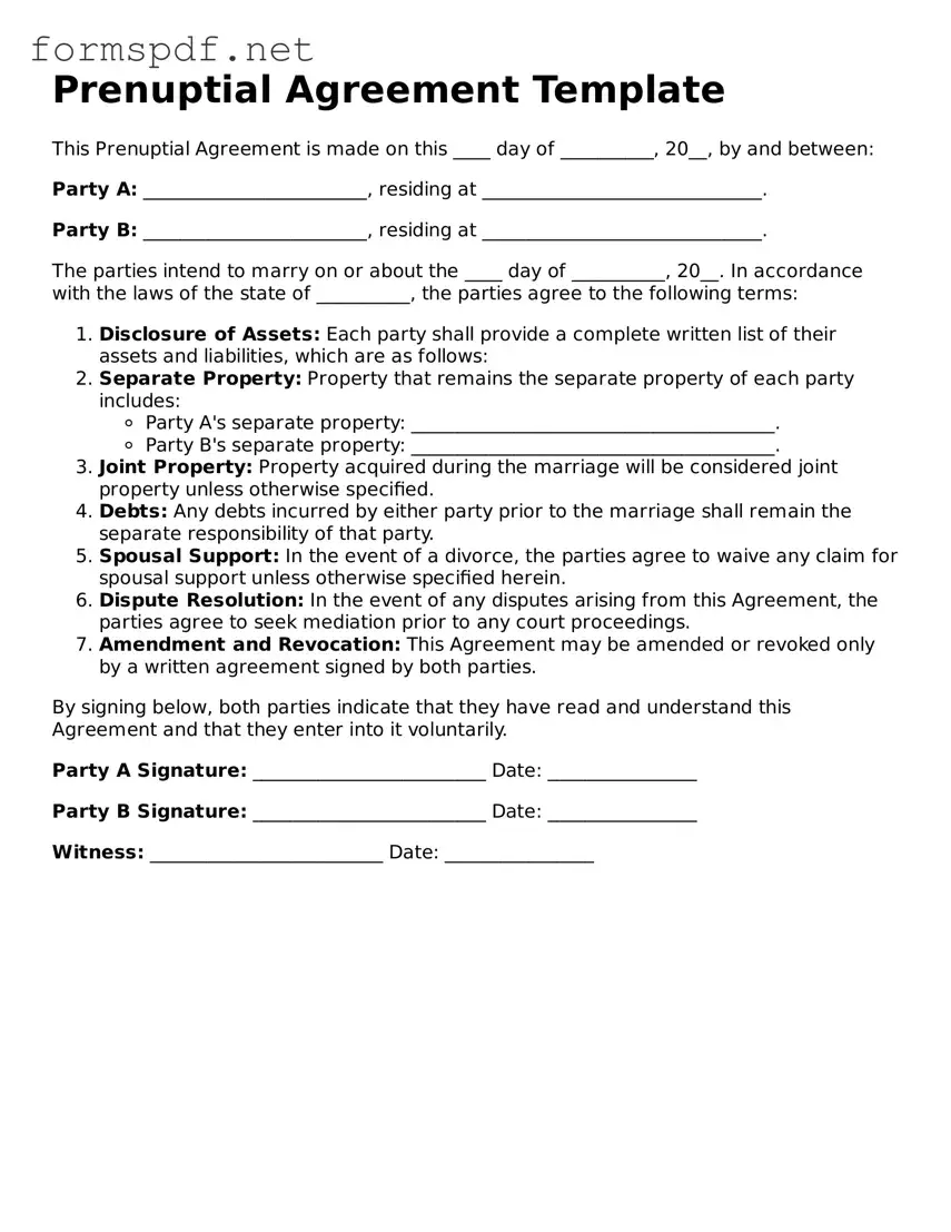 Fillable Prenuptial Agreement Form