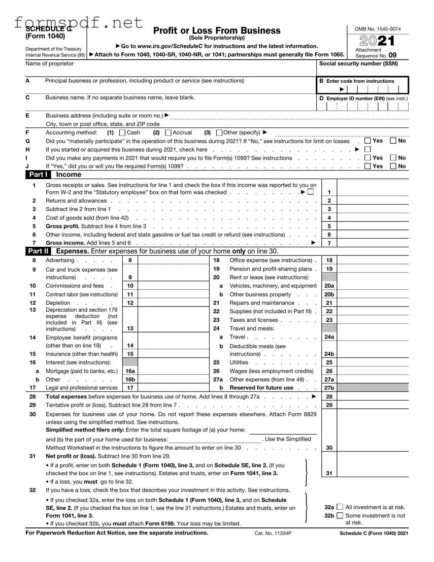 Free IRS Schedule C 1040 PDF Form