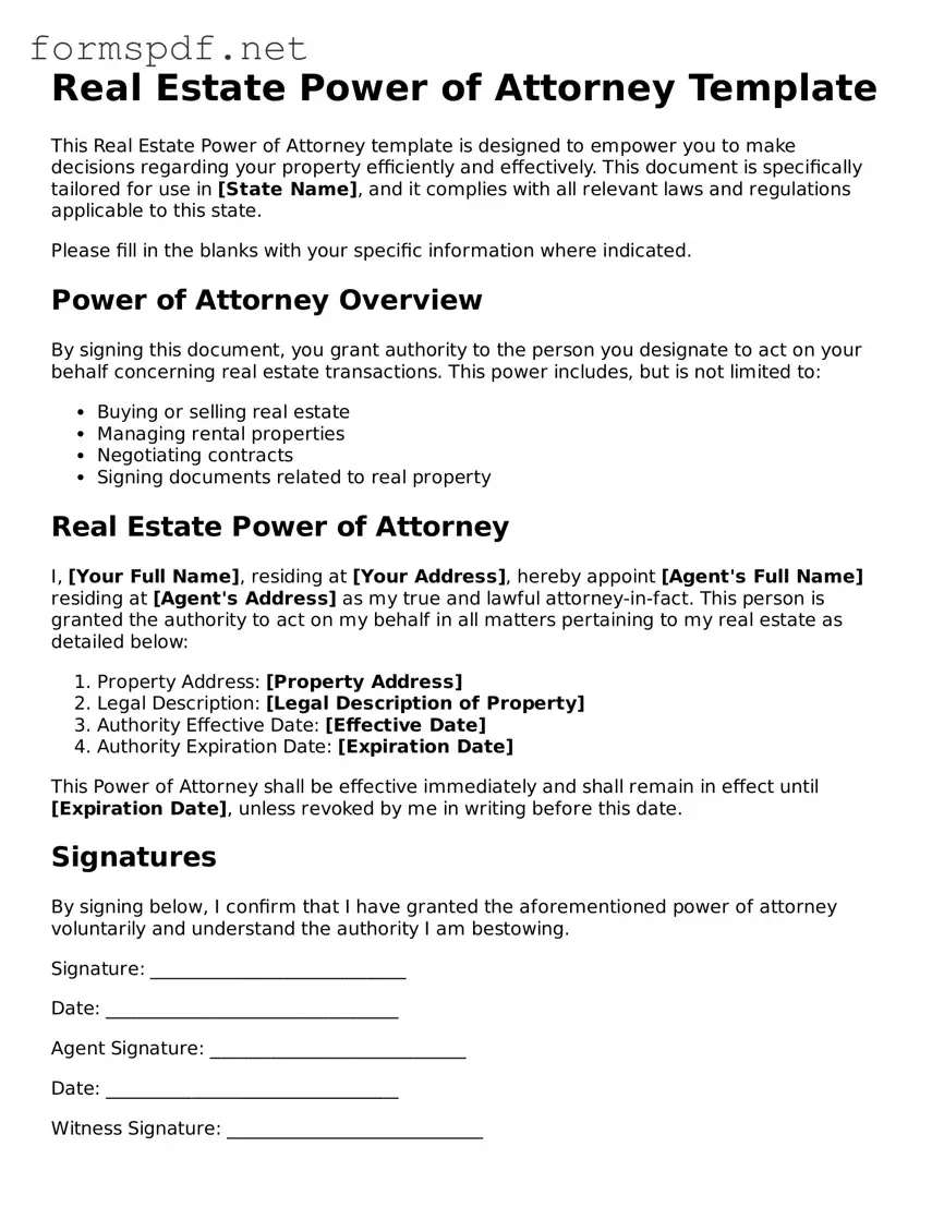 Fillable Real Estate Power of Attorney Form