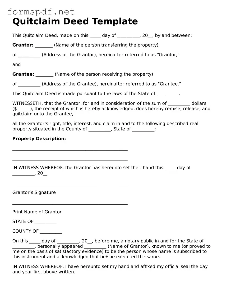 Fillable Quitclaim Deed Form