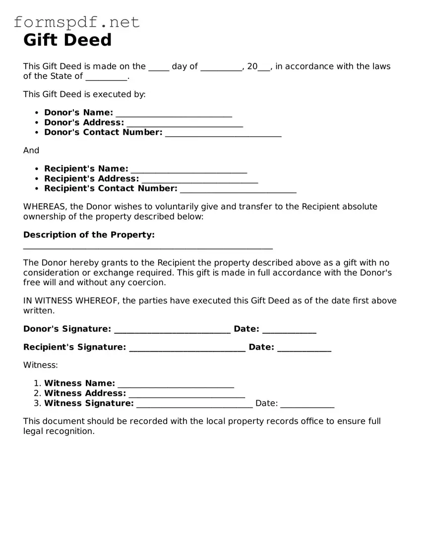 Fillable Gift Deed Form
