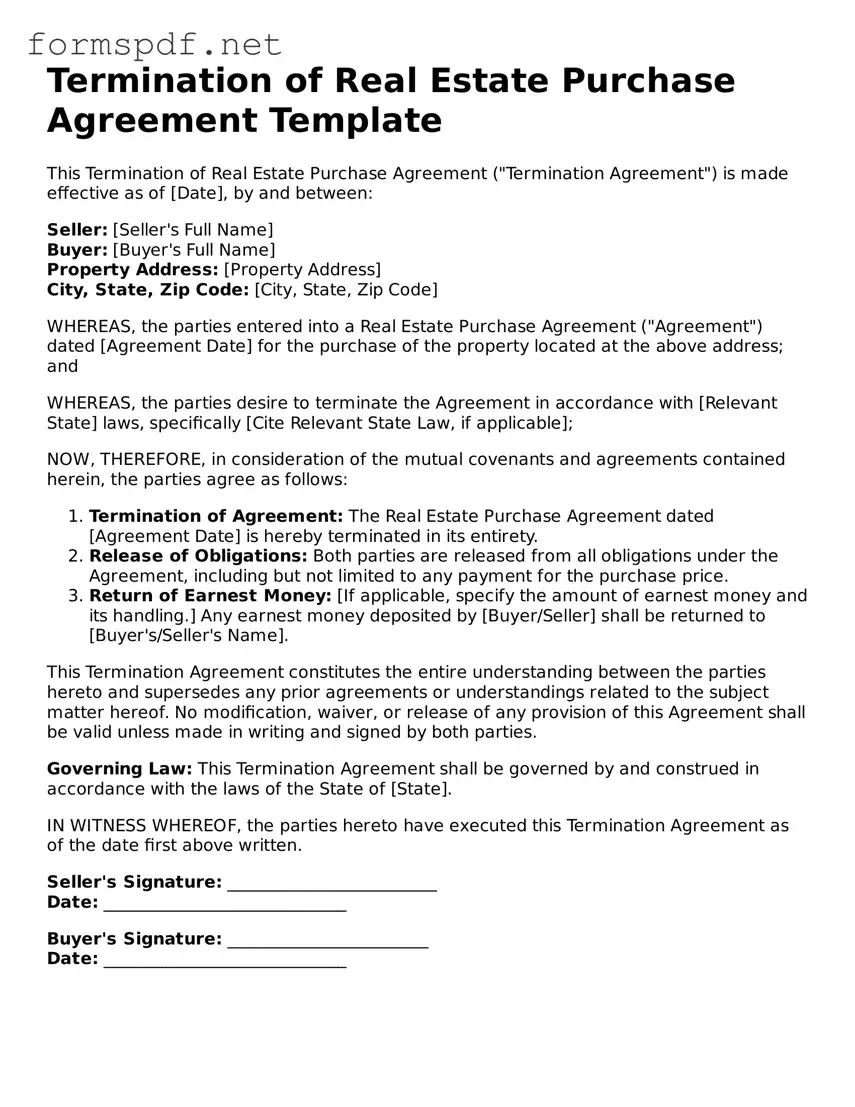 Fillable Termination of Real Estate Purchase Agreement Form