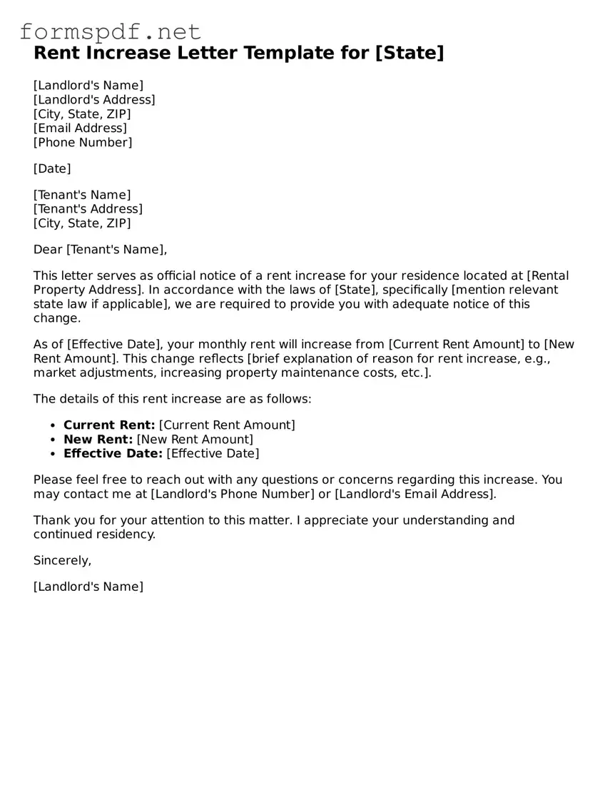 Fillable Rent Increase Letter Form
