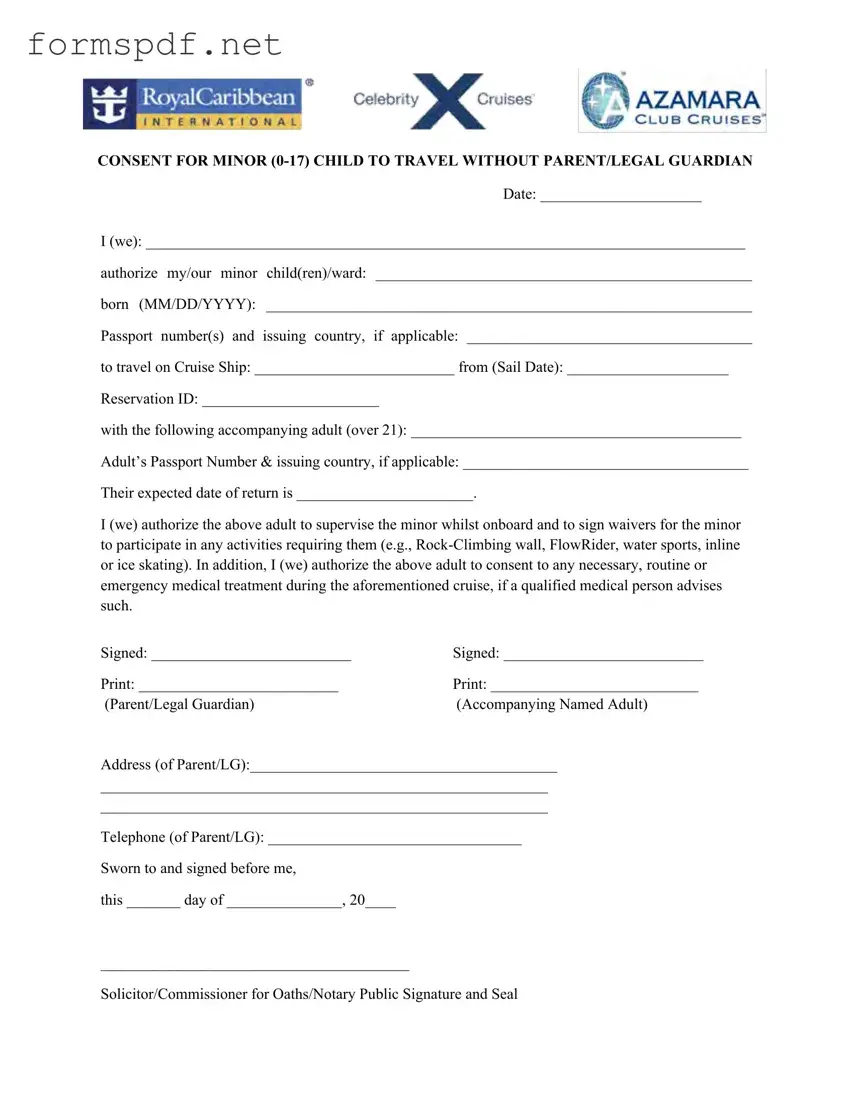Free Royal Caribbean Parental Consent PDF Form