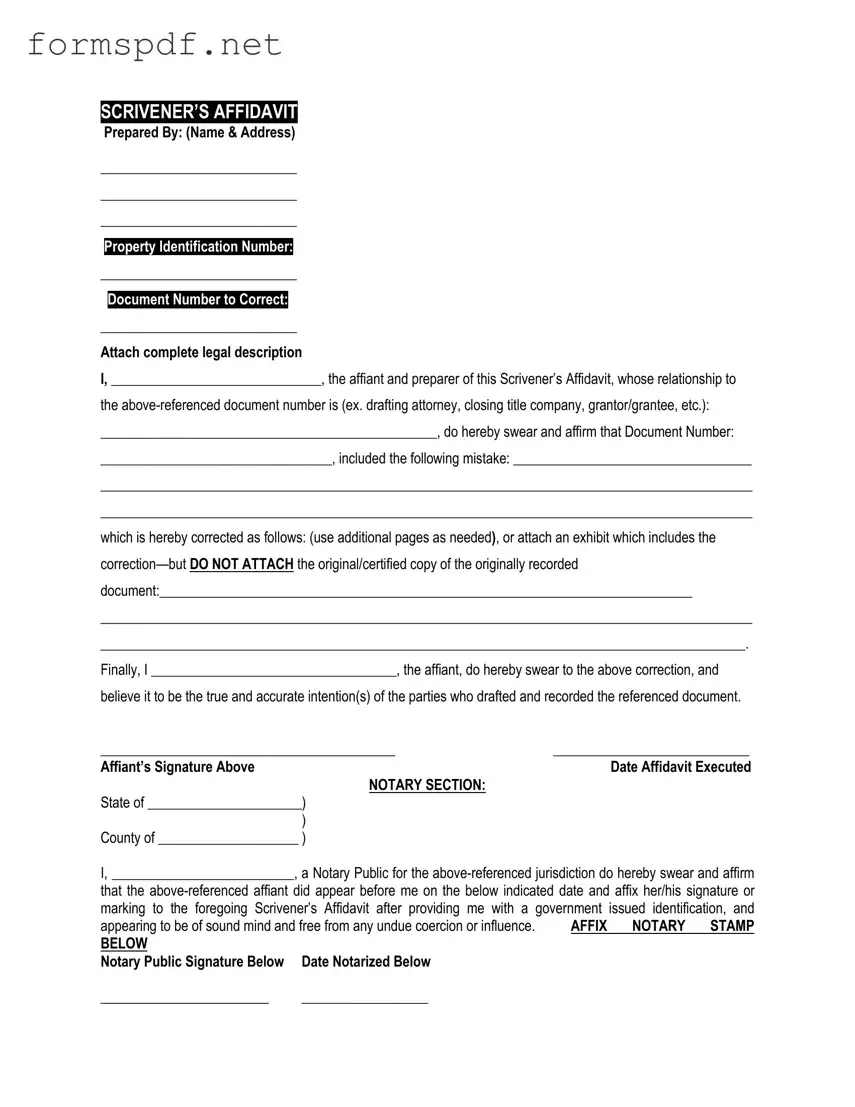 Free Scrivener's Affidavit PDF Form