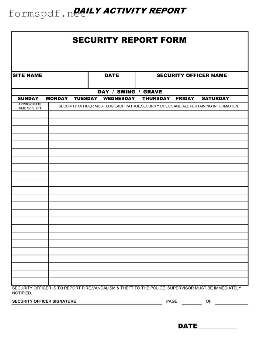 Free Security Guard Daily Report Sample PDF Form
