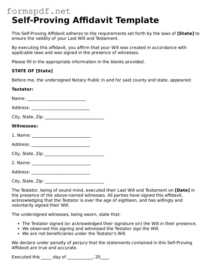 Fillable Self-Proving Affidavit Form
