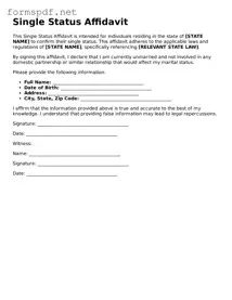 Fillable Single Status Affidavit Form
