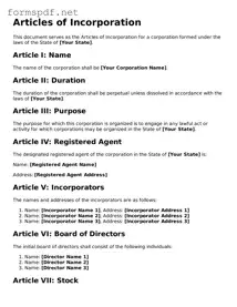 Fillable Articles of Incorporation Form