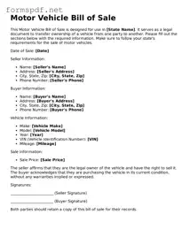 Fillable Motor Vehicle Bill of Sale Form