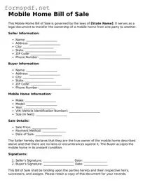 Fillable Mobile Home Bill of Sale Form