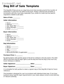 Fillable Dog Bill of Sale Form