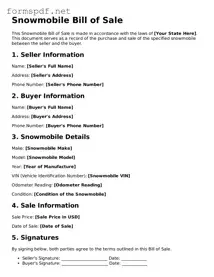 Fillable Snowmobile Bill of Sale Form