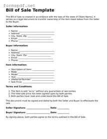 Fillable Bill of Sale Form
