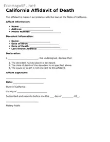 Free  Affidavit of Death Form for California