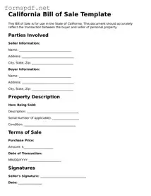 Free  Bill of Sale Form for California