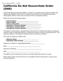 Free  Do Not Resuscitate Order Form for California