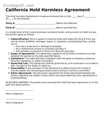 Free Hold Harmless Agreement Form for California