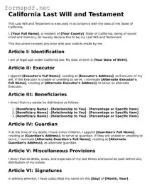 Free  Last Will and Testament Form for California